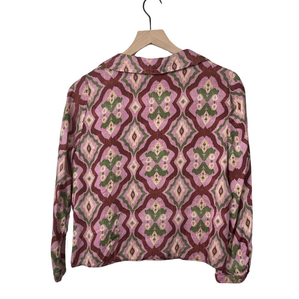 EUC ZARA BLOUSE 👚 PINK AND GREEN SILKY SZ.M - Picture 3 of 5